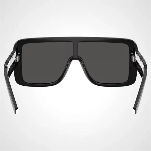 New Dolce & Gabbana Sunglasses Black Rectangle Shield Aviator Mask White Logo